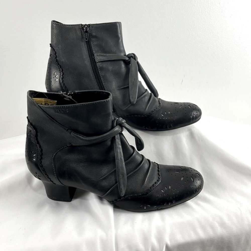 Marc Grey & Black Leather Booties w  Eyelet Embellishments